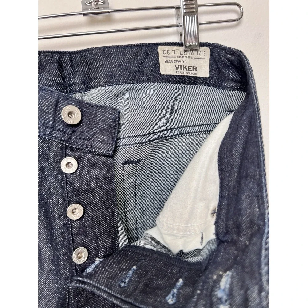 New Men's Diesel Viker Regular Straight Jeans 27 X 32 Button Fly Denim Dark Blue